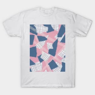 Line and Rough Sides - Pink, Blue, White - Abstract Mixed Torn Paper Collage T-Shirt